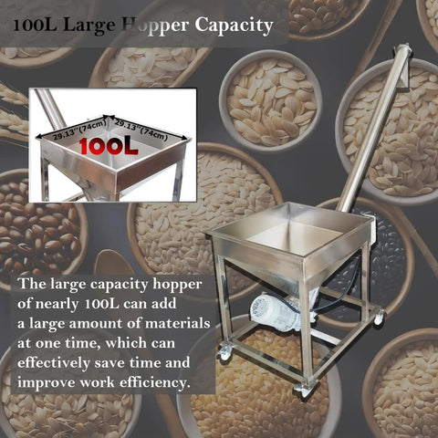 Electric Screw Conveyor Automatic Feeding Machine With Spiral Auger And Vibrating Hopper For Powder Handling Big 100L Hopper Capacity 3m3h Output Inclined Loading 110V High Efficiency Material Feed System with large hopper
