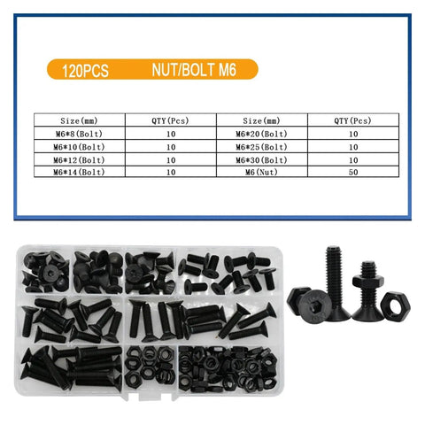 All In One Flat Head Hex Socket Screw Nut Kit For M6 Bolts And Nuts Heavy Duty Hardware Set for Frame Assembly black finish