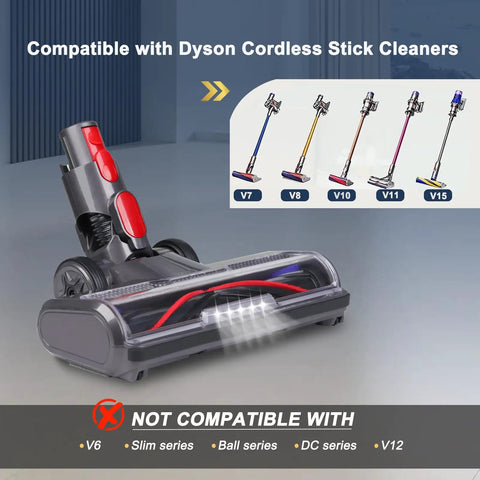 Hardwood Floor Attachment For Dyson Cordless Vacuums V7 V8 V11 V15 SV10 SV12 SV14 With V Shaped Roller Brush And LED Headlights