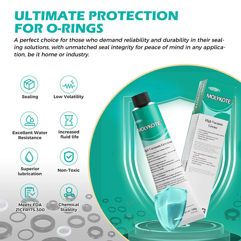 Molykote High Vacuum Grease bottle and box; turquoise packaging, 150 g
