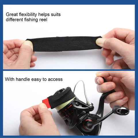 Person using Spool Belt For Fishing Reels 4 Pack Large Keep Line Tight Prevent Tangling And Scratches Reel Protection Accessory