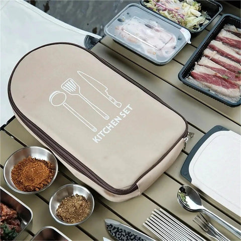 Outdoor Cutlery Portable Set for Camping and Picnics with Secure Pouch and Built In Elastic Slots Keeps Utensils From Shifting