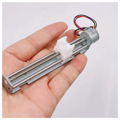 DIY Friendly Two-Phase Four-Wire Stepper Motor Kit With 5V To 9V Input, 15mm Drive, 80mm Linear Actuator in hand.