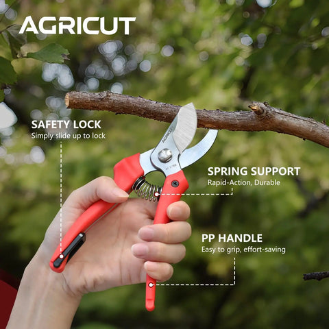 Heavy Duty 7 Inch Pruning Shears for Garden Pros with Japanese SK5 Steel Blades and 4 of 5 Cut Capacity in action cutting branch