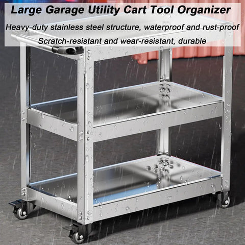 Heavy Duty Stainless Steel Rolling Tool Cart With Locking Brake Casters Shop Ready Utility Wagon Mechanic Tool Organizer Garage Workhorse Built Tough To Ride Through The Daily Grind