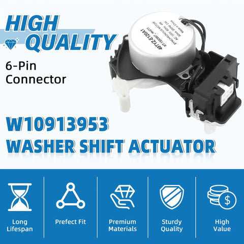Washer Shift Actuator Replacement For Whirlpool Maytag Kenmore Amana And More W10913953 6-pin connector shown