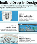Flexible drop-in design of Portable Ultrasonic Cleaner With 40KHz Frequency And 5 Minute Timer for versatile cleaning in beakers and sinks.