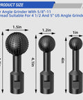 Three sphere carbide burrs with 5/8-11 threads for angle grinders; ball diameters 1.5 in, 1.2 in and 1 in