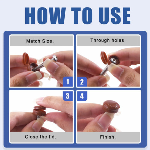 How to use Screw Cap Covers Kit 800 Pcs Two Styles Hinged And Snap Covers 4mm 5mm 6mm 9 Colors in four steps
