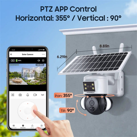 Solar Powered Security Camera With 360 Degree View And 3MP FHD Clarity, 15000mAh Battery, PIR Motion Sensor Flood Light app control