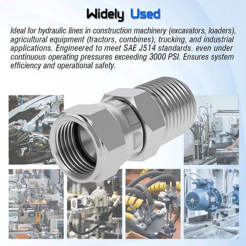 Beefy Hydraulic Straight Through Swivel Adapter One Quarter Inch NPTF Male To Three Eighths Inch JIC 37 Degree Female Flare Connector For High Pressure Hydraulic Lines And Fuel Systems on hydraulic fittings
