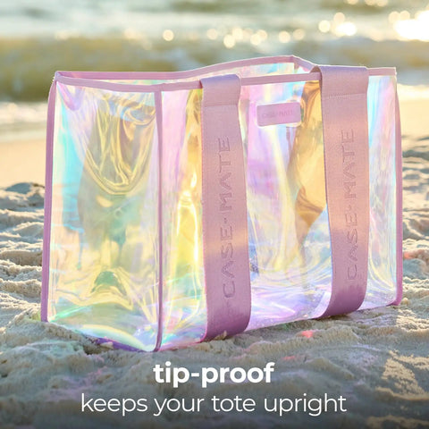Soap Bubble Large Jelly Tote With Phone Pouch For Women Iridescent Waterproof Tote Bag on sand at the beach