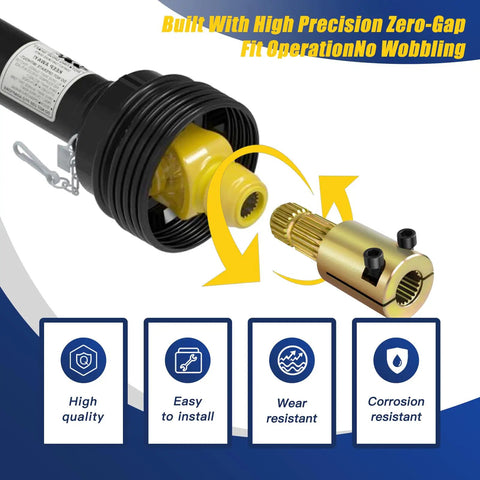 Gutsy Drop In Pto Extension Adapter For Tractors Featuring 1 3 4 Male By 20 And 1 3 8 Female By 21 Splines showing precise zero-gap fit.