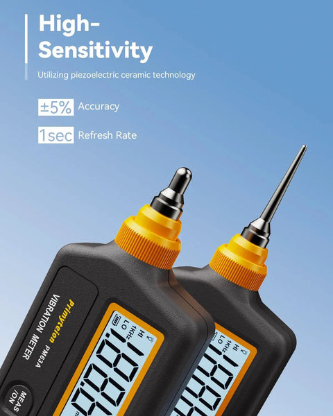 Pro Grade Handheld Vibration Meter Digital Tester showing high precision sensors and large display for motor diagnostics