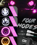 7 Inch LED Headlights With Pink Purple Halo Ring, Hi Lo Beam, DRL And Amber Turn Signal modes display