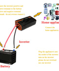 Rock Solid 1000 Watt Power Inverter Converting 48V DC To 110V 120V AC featuring inverter connected to battery for home appliances.