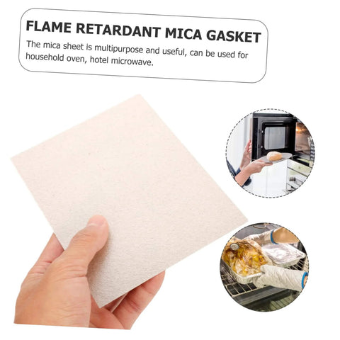 10 Pack Mica Insulation Sheets 150x120mm Microwave Mica Plates held by hand, with microwave and oven cooking use shown.