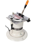 Beefy Six Inch Surface Grinder And Cutter Sharpener With Adjustable Angle Head on sturdy base with sharpener components.