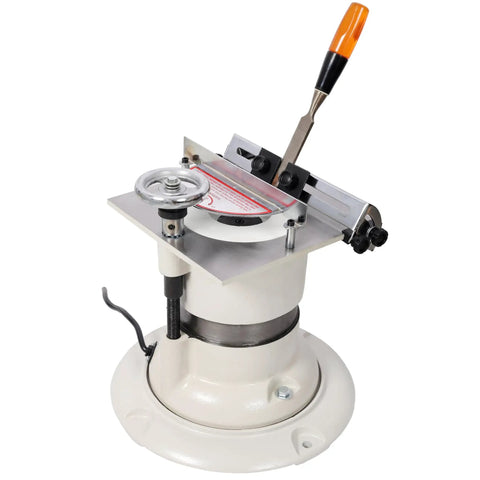 Beefy Six Inch Surface Grinder And Cutter Sharpener With Adjustable Angle Head on sturdy base with sharpener components.