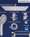 Mega Wide Rain Shower Head Combo With 11 Inch Extension Arm And 12 Inch Face, 1.5M Hose, Chrome Finish, Shower Set Parts
