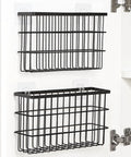 Two Pack Self Adhesive Cabinet Door Organizer For Pot Lids And Tumbler Cups No Mess Peel Stick Pantry Caddy in black wire.