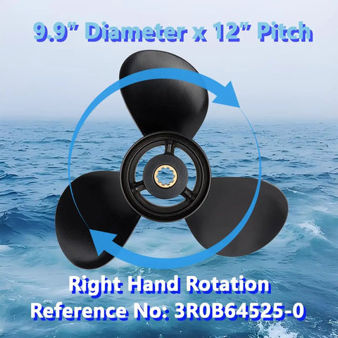 9.9 x 12 Aluminum Outboard Propeller For Tohatsu Mercury 25 30HP, 10 Spline Tooth, Right Hand Rotation, Model 3R0B64525-0 Replacement, Drop In Fit, Lightweight Marine Performance For Smooth Acceleration