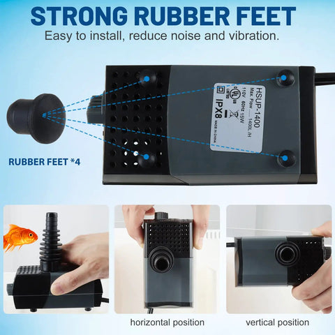 Submersible Water Pump With Fountain Jets For Ponds Fountains Aquariums And Aquaponics Easy Setup Adjustable Flow Control Jet