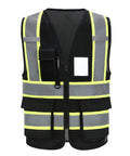 Top Shelf Seven Pocket Mesh Safety Vest In Matte Black For Active Crews Featuring Fly Airflow Polyester with reflective tape.