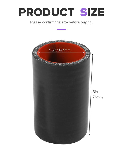 Heavy Duty Universal Straight Silicone Hose Coupler With Two Secure Metal Clamps For Car Radiator And Intake Pipes, size 3in by 1.5in.
