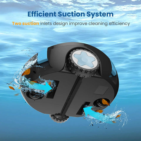 Cordless Robotic Pool Cleaner With Dual Suction And Ultra Long Battery Life, Automatic view of dual suction inlets underwater