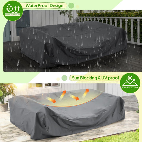 Outdoor Patio Table And Chair Set Cover Waterproof Large Grey Shield For 5 To 7 Piece Sets Fits 90.5 By 72.5 By 27.5 Inches