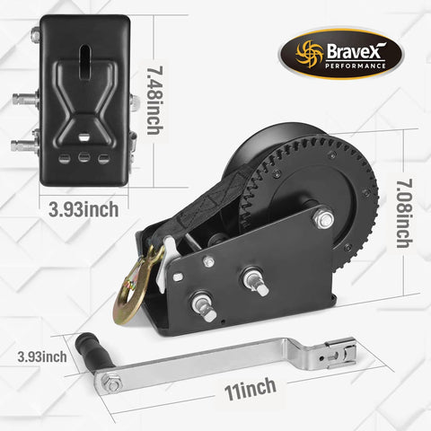 Beefy 3500 Lbs Heavy Duty Boat Winch With Hook Two Way Ratchet Crank Steel Cable Winch for SUV ATV Trailers, ergonomic handle