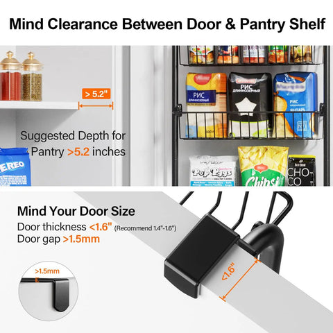 Image showing sizing guidelines for Six Tier Over The Door Pantry Organizer Rock Solid Metal Hanging Kitchen Basket.