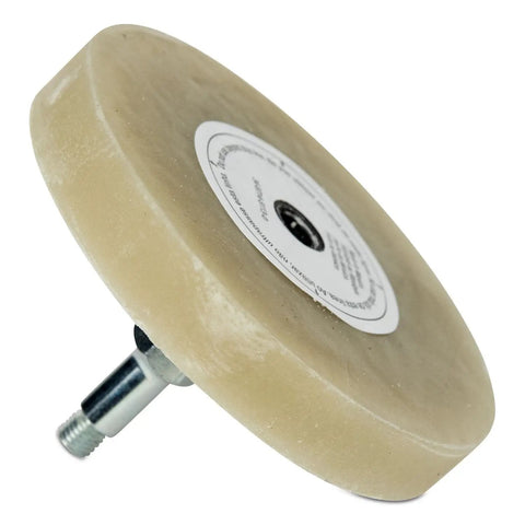 Pro Grade Auto Adhesive Eraser Wheel 4x5/8 In for Drill, side view with attachment stem. Removes Adhesives and Films From Painted Surfaces