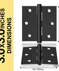 Heavy Duty Black Stainless Steel Door Hinges Six Pack With Non Removable Pin For Smooth As Butter Swing And Built Tough Security On All Your Professional Exterior Door Projects, 3x3 inch dimensions.
