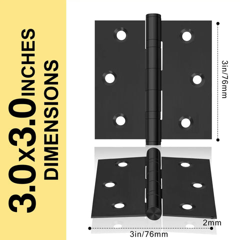 Heavy Duty Black Stainless Steel Door Hinges Six Pack With Non Removable Pin For Smooth As Butter Swing And Built Tough Security On All Your Professional Exterior Door Projects, 3x3 inch dimensions.