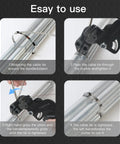 Heavy Duty Stainless Steel Cable Tie Gun Kit with 100 11.8 Inch Zip Ties securing metal pipes in four steps.