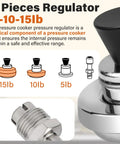 3-Piece Pressure Regulator Kit With Vent Pipe Replacement for Pressure Canners showing 5-10-15 lb weights.