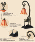 Modern Resin Bronze Monkey Table Lamp For Desk And Nightstand with detailed parts view and lamp features.