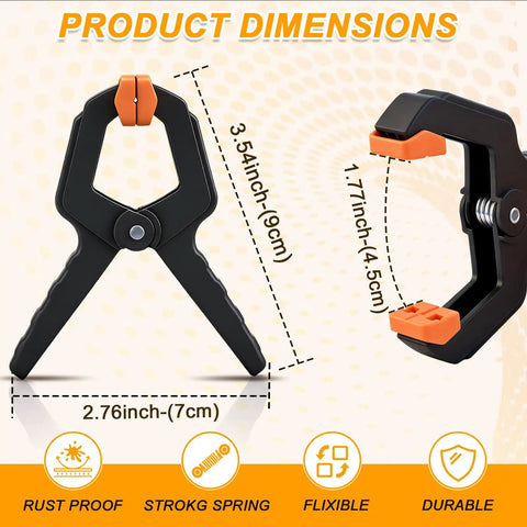 50 Pack Heavy Duty Spring Clamps Set For Woodworking And Multi Use Clips For Balloon Arches Tarp Backdrops And Hanging Items Durable Nylon Body With Steel Springs Two Color Options black clamp 2.76 x 3.54 inches with 1.77-inch jaw