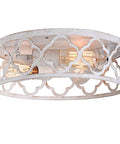 Rustic 13 Inch Flush Mount Ceiling Light Three Light Farmhouse Fixture In Antique White Finish With Quatrefoil Design