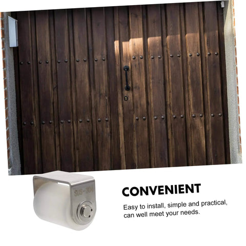 Heavy Duty Sliding Door Roller With Silent Nylon Wheel For Quiet Gate Glide, stainless steel, beside a wooden gate