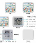 Super Sweet Nautical Alarm Clock With Starfish And Coral Wooden Cube Design Silent Sweep Nightlight Bedside Timer Snooze Button Time Date Temp Display For Chill Bedroom Or Office Desk LCD display and starfish design visible from multiple angles.