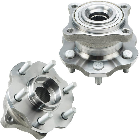4WD Wheel Bearing Hub Assembly Set For Nissan Frontier And Pathfinder, 6 Lug With ABS, Front And Rear Hubs, Fits 2005 To 2019 Frontier And 2005 To 2012 Pathfinder 4x4 Models, Includes Replacement Part Numbers 515065 541003, Beefed Up 4x4 Upgrade