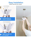 2 Pack LED Garage Light Bulbs 35W 150W Equivalent, E26 Base Daylight 6500K installation process, showing easy setup.
