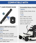 Diagram showing mower blade compatibility for Bobcat and Scag models, highlighting "Six Pack 61 Inch Lawn Mower Blades Replacement For Scag Ferris Bad Boy Decks Replaces 48111 481708 5101755 5022808 ASM Durable High Lift Edges For Clean Cuts Mulching Ready."