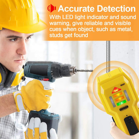 Worker using Wall Scanner And Stud Finder For Wood And Metal Detects Edges Up To Three Quarter Inch Thick Walls With Battery