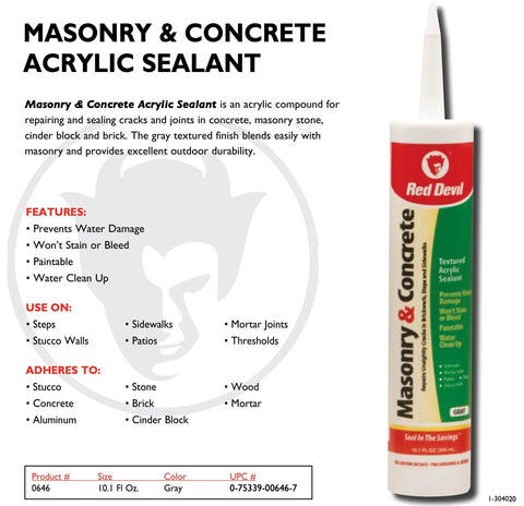 Concrete Look Acrylic Sealant For Masonry And Concrete Surfaces Seals Cracks And Joints On Brick Block Stone And Mortar Won't Stain Or Bleed With Tough Adhesion 10.1 Oz Made In USA