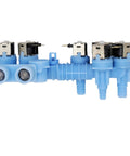 Model Specific Washer Water Inlet And Dispenser Valve Replacement W10326913 W10853723 shown in blue plastic material