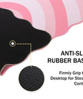 Close-up of Pink Heart XXL Mouse Pad With Scalloped Edge Large Desk Mat showing anti-slip rubber base and striped design.